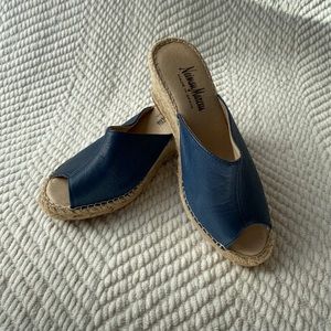 EUC Neiman Marcus Navy Leather Wedges - Size 7